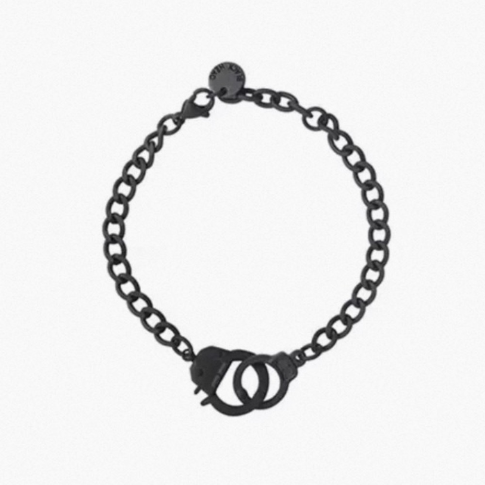 Blackhead Handcuff Chain Bracelet Matte Black Industrial Punk Style